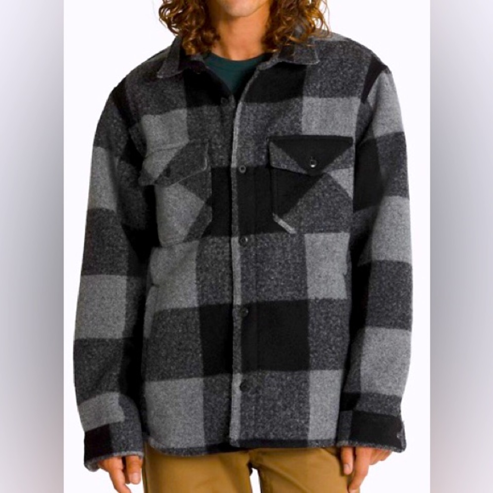 Vans Denby Fuzzy Loose Fit Plaid Shacket Jacket Medium Black Grey Fall NEW